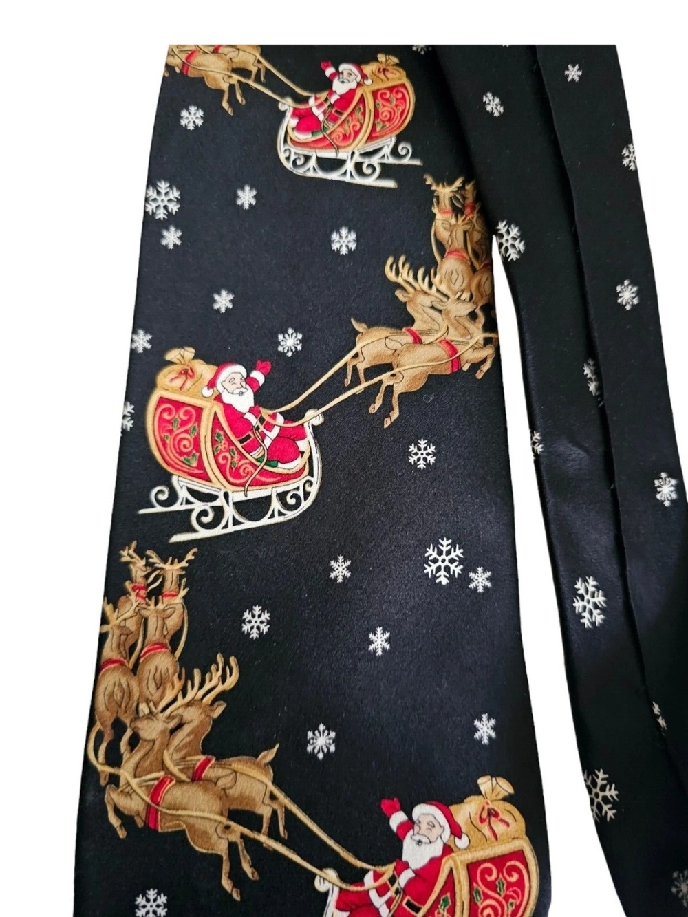 Vtg Holiday Traditions Men Black Tie Christmas Santa Sleigh Reindeer Hallmark